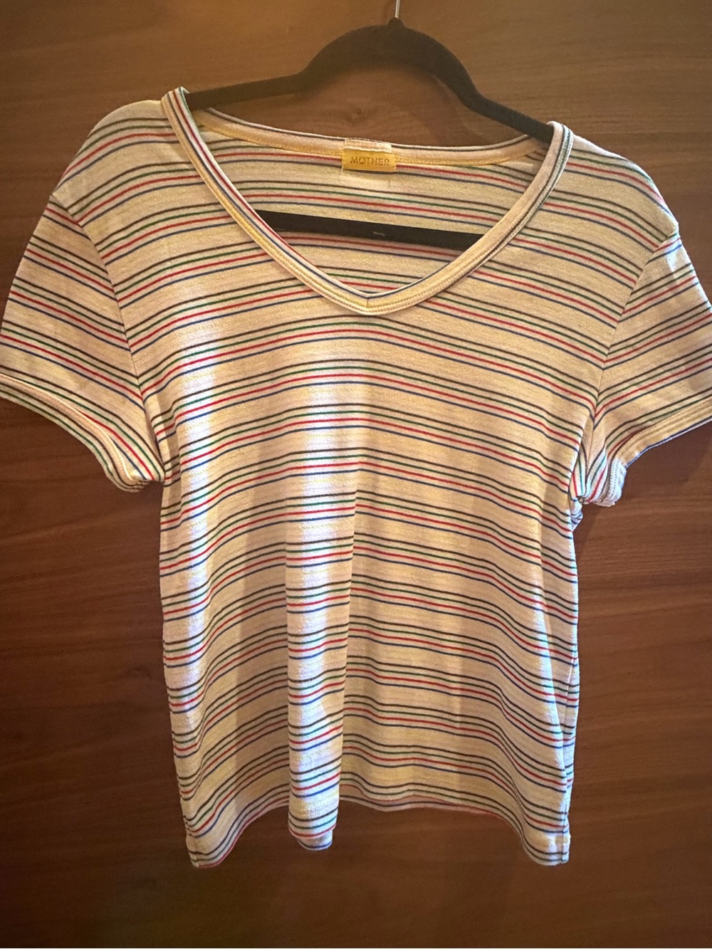 MOTHER The Itty Bitty Throwback Tee Rainbow Stripe V-Neck Large - Picture 2 of 7